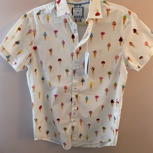 Mens Small Flower Denim and Flower Button down shirt